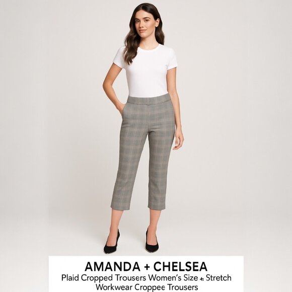 Amanda & Chelsea Pants - Amanda & Chelsea Plaid Capri Pants Sz 4 – Stretch Cropped Workwear